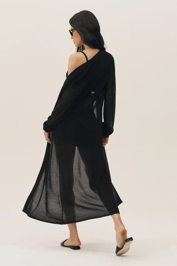 Cardigan long « Heatwave » en soie et cachemire - Noir