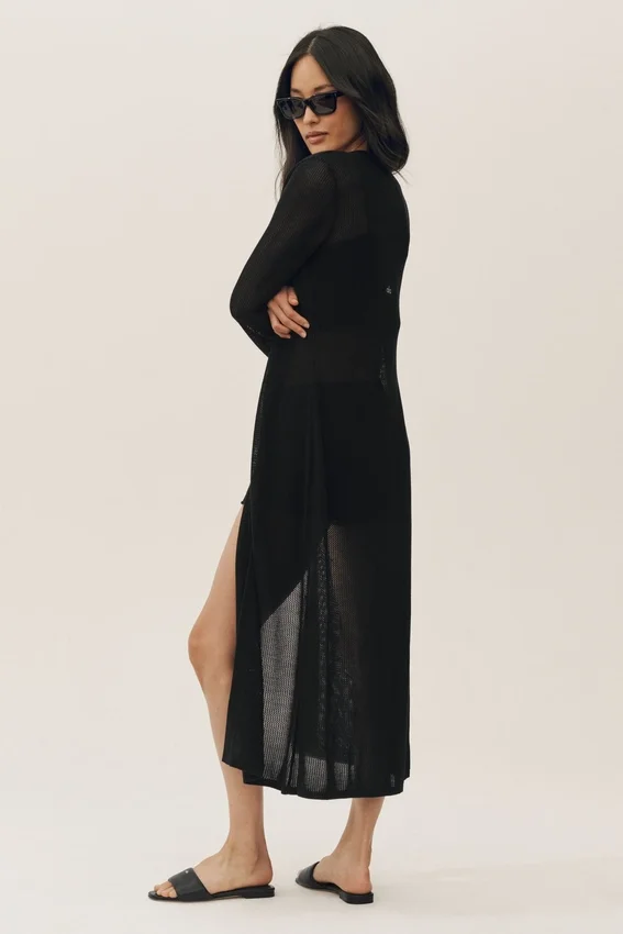 Cardigan long « Heatwave » en soie et cachemire - Noir