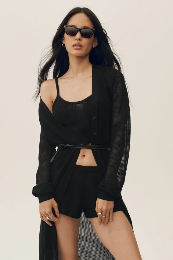 Cardigan long « Heatwave » en soie et cachemire - Noir