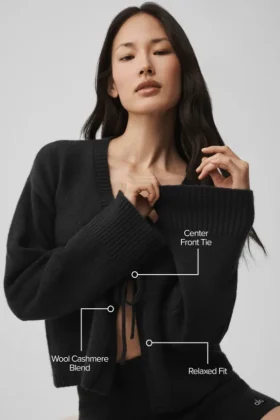 Cardigan New Class en laine et cachemire à nouer – Noir