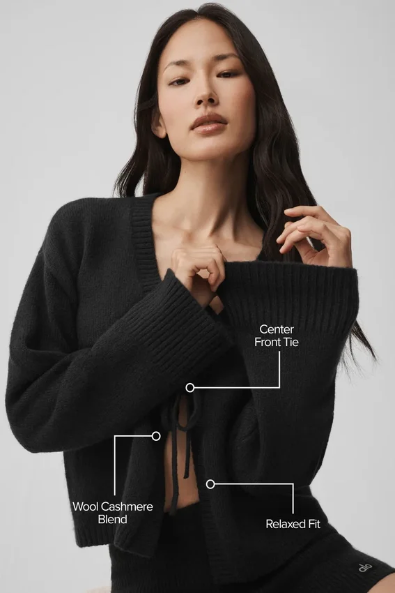 Cardigan New Class en laine et cachemire à nouer – Noir