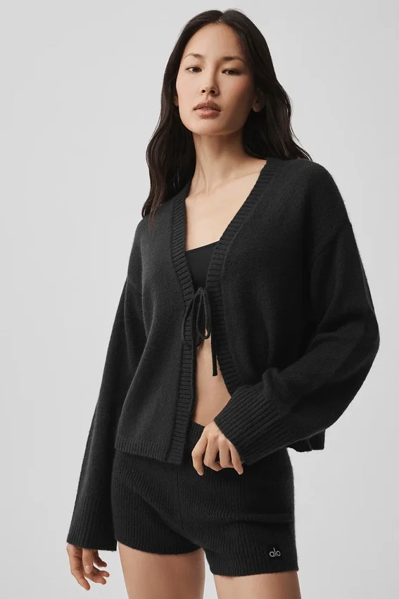 Cardigan New Class en laine et cachemire à nouer – Noir