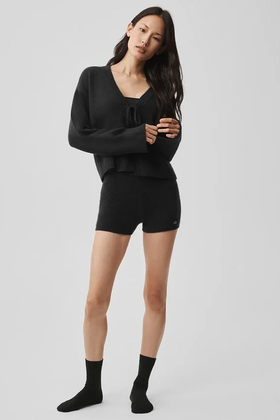 Cardigan New Class en laine et cachemire à nouer – Noir