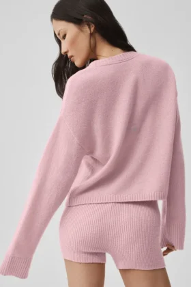 Cardigan « New Class » en laine et cachemire à nouer – Rose vintage