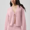 Cardigan « New Class » en laine et cachemire à nouer – Rose vintage