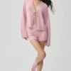 Cardigan « New Class » en laine et cachemire à nouer – Rose vintage