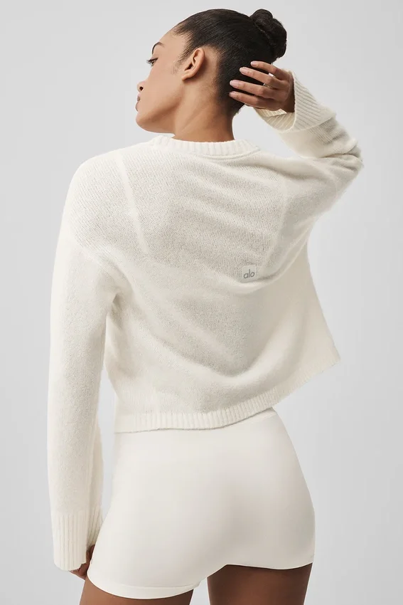 Cardigan noué « New Class » en laine et cachemire – Ivoire