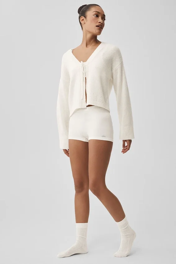 Cardigan noué « New Class » en laine et cachemire – Ivoire
