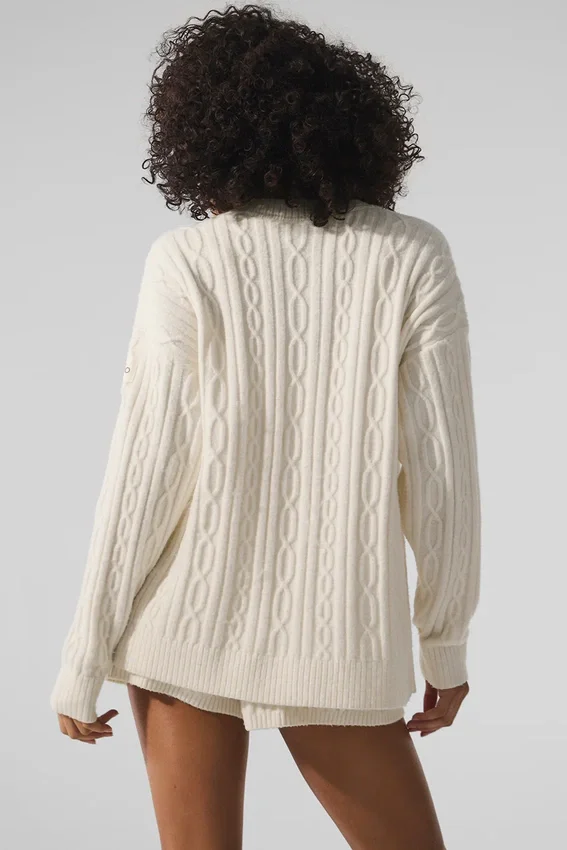 Cardigan Winter Bliss à mailles torsadées - Ivoire