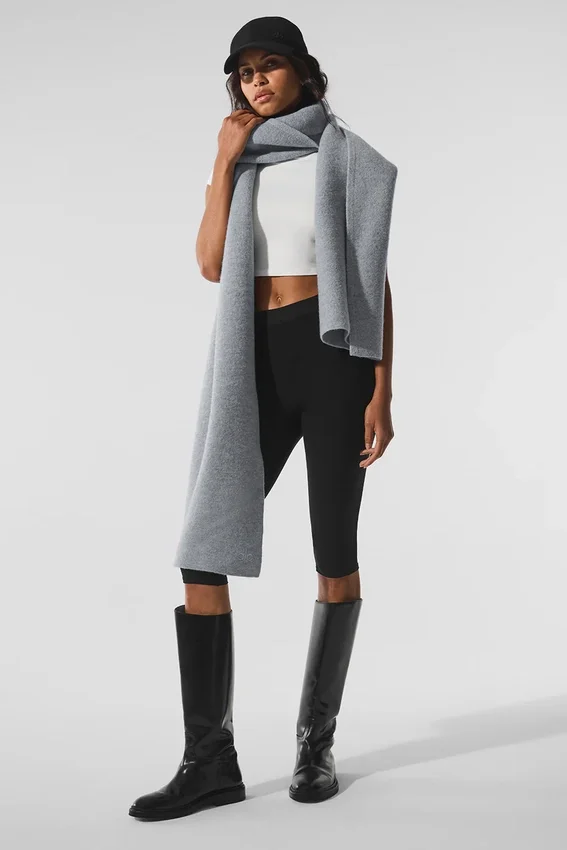 Écharpe oversize en laine mérinos - Gris chiné vaporeux