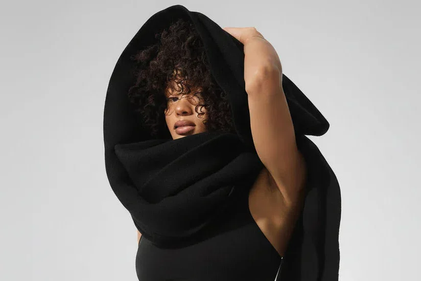 Écharpe oversize en laine mérinos - Noir