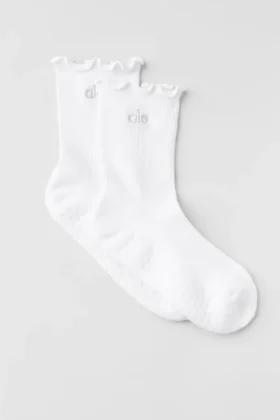 Chaussettes antidérapantes à bordure festonnée - Blanc