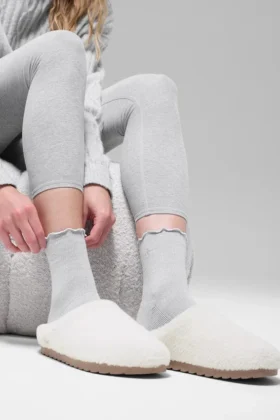 Chaussettes à bordure festonnée pour femme – Gris chiné athlétique