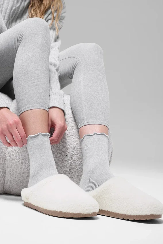 Chaussettes à bordure festonnée pour femme - Gris chiné athlétique