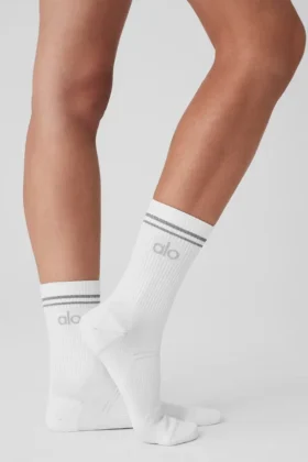 Chaussettes de sport unisexes mi-hautes – Blanc