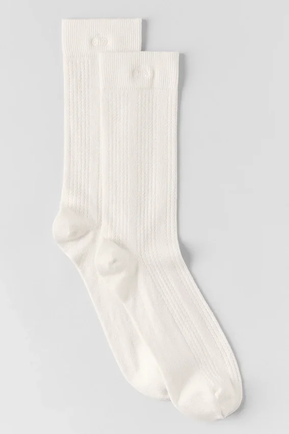Chaussettes en maille de cachemire - Ivoire