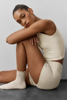Chaussettes Lettuce Edge pour femme - Gris chiné