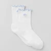 Chaussettes pour femme à bordure festonnée - Blanc/Bleu Provence clair