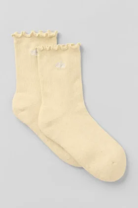 Chaussettes pour femme à bordure festonnée - Jaune bougie