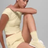 Chaussettes pour femme à bordure festonnée - Jaune bougie