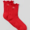 Chaussettes pour femme à bordure festonnée - Rouge vif