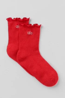 Chaussettes pour femme à bordure festonnée - Rouge vif