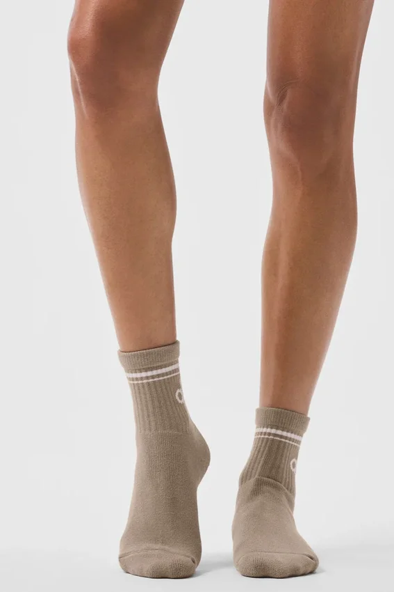 Chaussettes rétro mi-mollet unisexes - Gravel/Blanc
