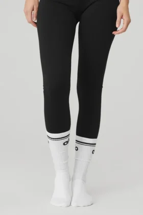 Chaussettes Throwback Barre pour femme – Blanc/Noir