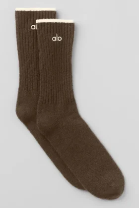 Chaussettes unisexes en laine et cachemire, effet givré - Espresso chiné/Ivoire