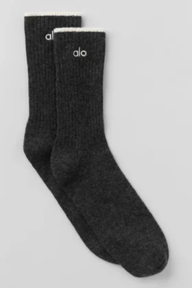 Chaussettes unisexes en laine et cachemire à effet givré - Gris ardoise foncé/Ivoire