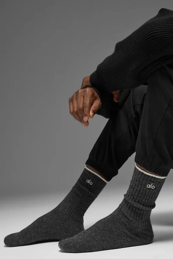 Chaussettes unisexes en laine et cachemire à effet givré - Gris ardoise foncé/Ivoire