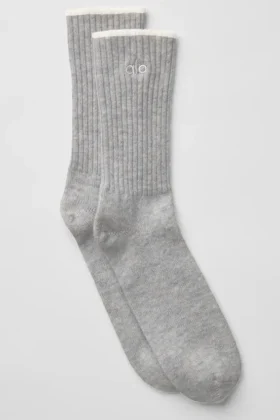 Chaussettes unisexes en laine et cachemire, effet givré - Gris chiné clair/Ivoire