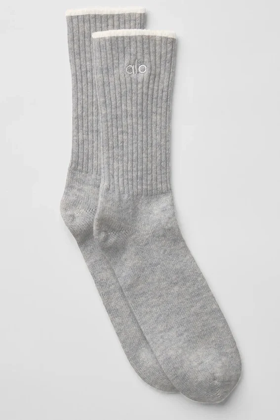 Chaussettes unisexes en laine et cachemire, effet givré - Gris chiné clair/Ivoire