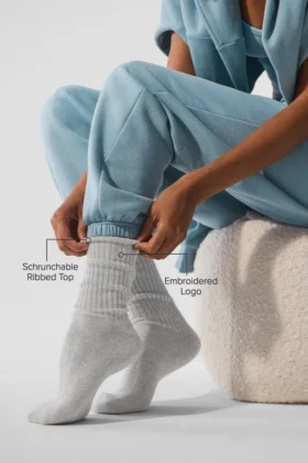 Chaussettes unisexes en laine et cachemire, effet givré – Gris chiné clair/Ivoire