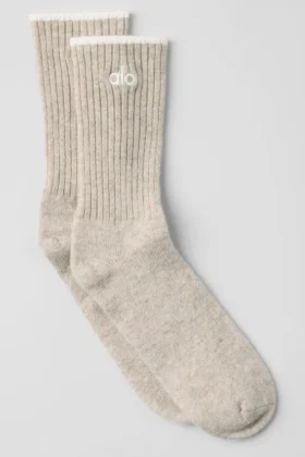 Chaussettes unisexes en laine et cachemire, légères et givrées - Latte d'hiver/Ivoire