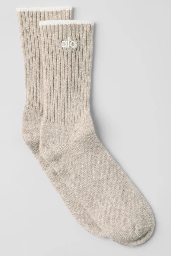 Chaussettes unisexes en laine et cachemire, légères et givrées - Latte d'hiver/Ivoire