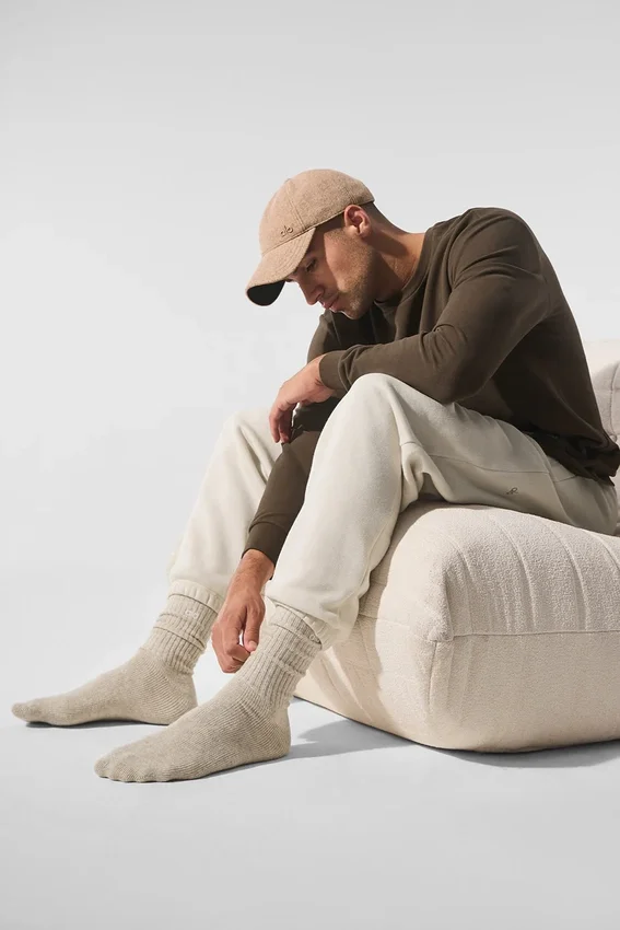 Chaussettes unisexes en laine et cachemire, légères et givrées - Latte d'hiver/Ivoire