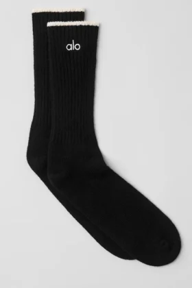Chaussettes unisexes en laine et cachemire « Light Frosted » - Noir/Ivoire