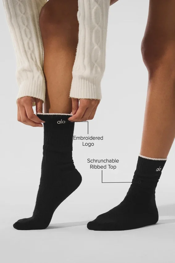Chaussettes unisexes en laine et cachemire « Light Frosted » - Noir/Ivoire