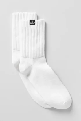 Chaussettes unisexes mi-mollet froncées - Blanc