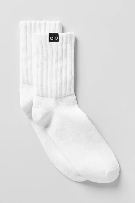 Chaussettes unisexes mi-mollet froncées - Blanc
