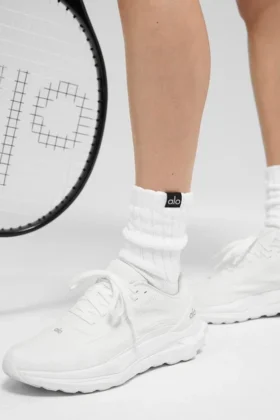 Chaussettes unisexes mi-mollet froncées – Blanc