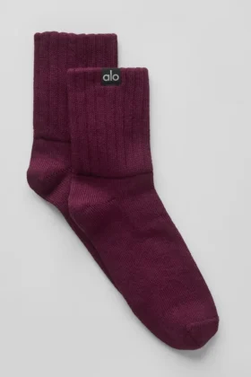 Chaussettes unisexes mi-mollet froncées - Bordeaux