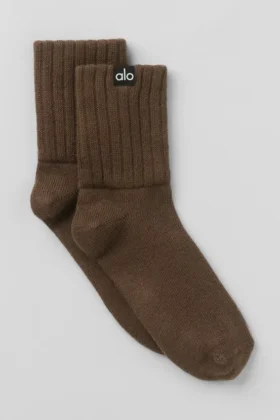 Chaussettes unisexes mi-mollet froncées - Espresso