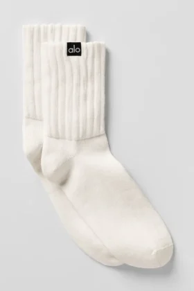 Chaussettes unisexes mi-mollet froncées - Ivoire