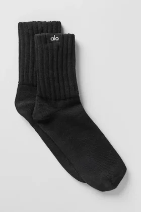 Chaussettes unisexes mi-mollet froncées - Noir