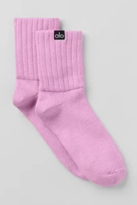 Chaussettes unisexes mi-mollet froncées - Rose bonbon