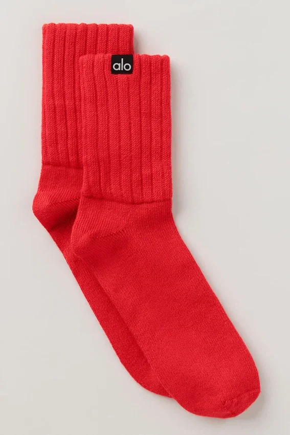 Chaussettes unisexes mi-mollet froncées - Rouge vif