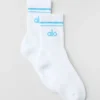 Chaussettes unisexes mi-mollet style rétro - Blanc/Bleu azur