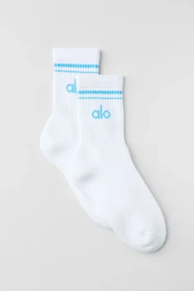 Chaussettes unisexes mi-mollet style rétro - Blanc/Bleu azur